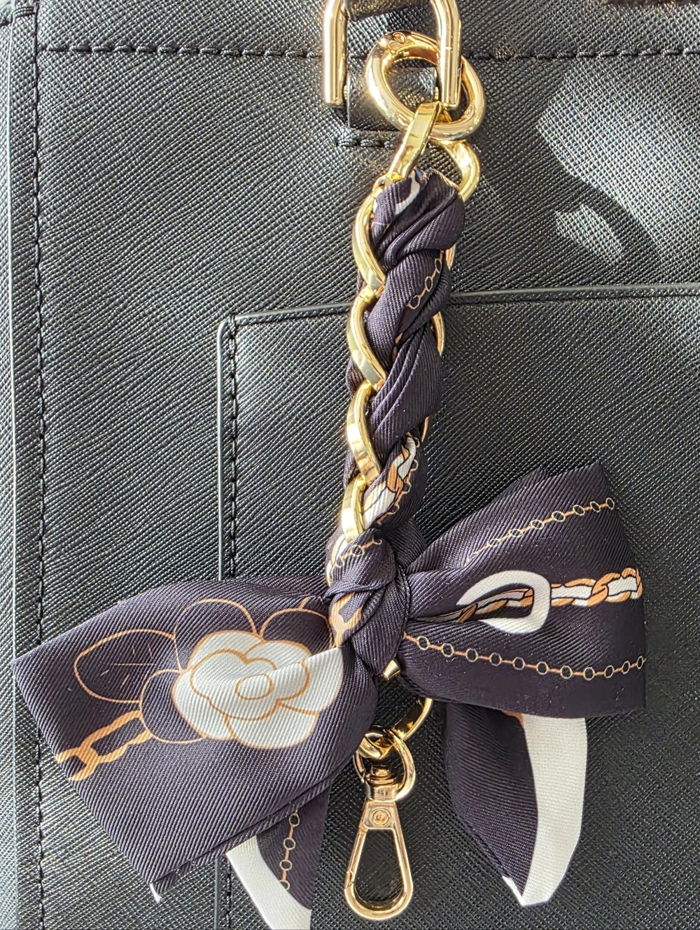 Black & Gold Braided Scarf Keychain Charm